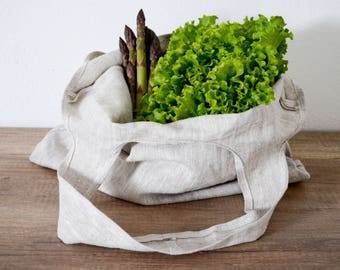 Linen Reusable Shopping Bag, Farmer's Market Bag, Reusable Grocery Bag, Tote Bag, Eco Bag, Gray Linen Bag, Packable Tote bag, Beach Bag