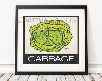 Cabbage Vegetable art print. Garden Cabbage decor. Kitchen wall art. Garden Veggies poster. Organic Veggies print for home. Shanni Welsh