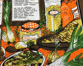 Welsh Recipes tea towel / vintage kitchen towel / autumn harvest kitchen towel / linens
