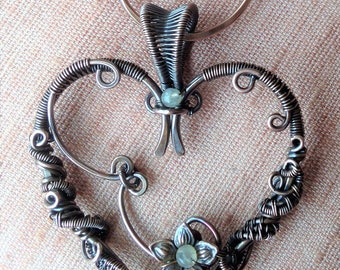 Wire wrapped copper heart pendant