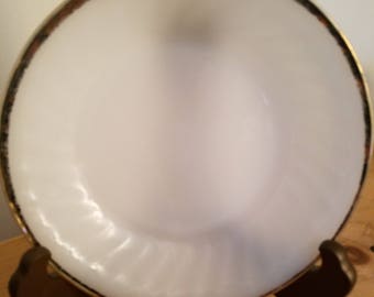 Vintage Fire King Milk Glass Swirl with Gold Trim Bowl