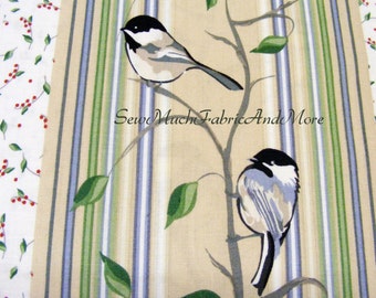 Black-capped Chickadee Birds Fabric~Berries~Ivy~by the 1/2 yd or yard~Stripes~Nature~Andover~7027~By Jamie Kalvestran