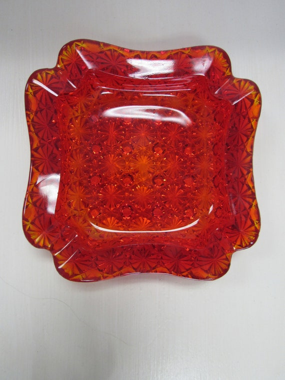 Red art glass ashtray