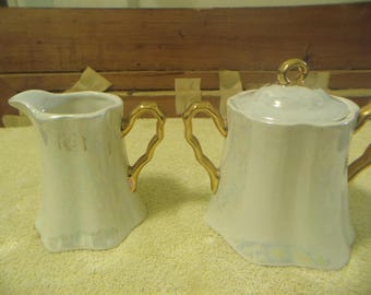 Mother of Pearl Creamer & Sugar set with Gold Trim