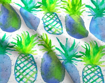 Blue Watercolor Pineapple Fabric - Pineapples In Blue By Countrygarden - Summer Fruit Beach Decor Cotton Fabric By The Yard With Spoonflower