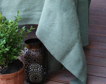 Moss Green Linen Tablecloth/ Natural Linen/Table Linens/ Dining Tablecloth/ Square Tablecloth