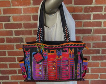 Laurel Burch Tote Bag Cat Satchel Handbag Purse 80s 90s 1990s 1980s Vintage
