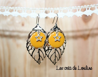 Mustard yellow leaf earrings