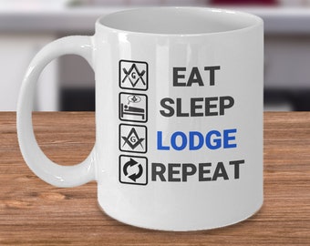 Freemason coffee mug - Eat Sleep Lodge Repeat - masonic symbol brotherhood gifts