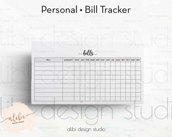Bill Tracker, Personal Planner Inserts, Printable Planner, Bill Inserts, Finance Planner, Bill Calendar, Monthly Tracker, Bill Organizer