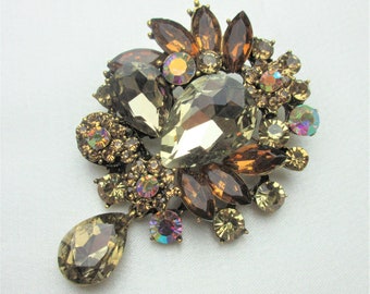 Gold Taupe AB Crystal Rhinestone Brooch,Crystal Rhinestone Jewelry Brooch,Bridal Bouquet Brooch, Wedding Sash Brooch