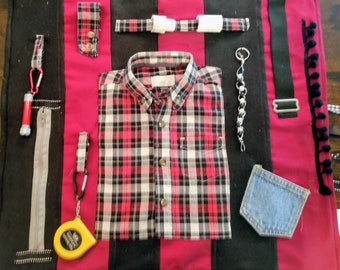 Fidget Quilt Alzheimers Activity Blanket Sensory Dementia Brain Trauma Tactile Lap Autistic Handmade Men's Plaid