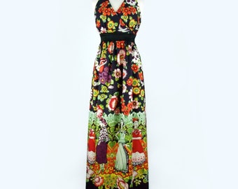 Plus Size 2XL / 3XL Mexican Print Maxi Dress / Frida Day of the Dead Long Dress