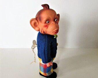 Large Vintage Rubber Head Ape - Made In Japan - Removeable Key Wind Up Walking - Good Working Order.