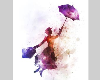 Mary Poppins ART PRINT illustration, Disney, Wall Art, Home Decor, Nursery, Gift