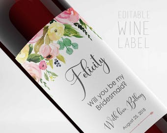 Printable Wine Bottle Labels For Bridesmaids Gifts