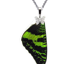 Real Butterfly Wing Necklace (Sunset Moth Forewing - N004)