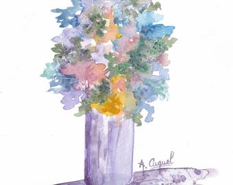 Multicolor bouquet - original watercolor painting