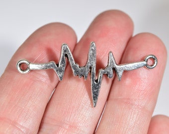 6 Heartbeat charms | silver heartbeat connector charms | silver medical charms | silver hospital charms | silver nurse charms | SC1296