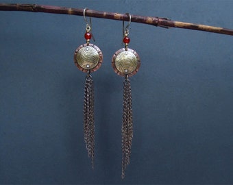 Long Tassel Earrings Mixed Metal Earrings Chain Earrings Artisan Metalsmith