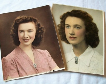 Vintage Colored Photos, Old photos, womans Portrait, Pictures, Set of 2 Pictures