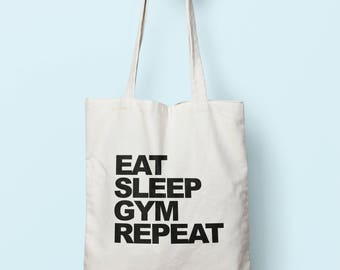 Eat Sleep Gym Repeat Tote Bag Long Handles TB0094