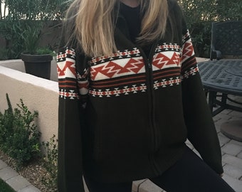 Aztec, Cozy, Oversized, Zip- Up Sweater