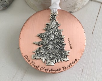 Our First Christmas Ornament, Couples First Christmas, Wedding Ornaments, Personalized Ornaments, Hand Stamped Ornaments, Couples Ornament