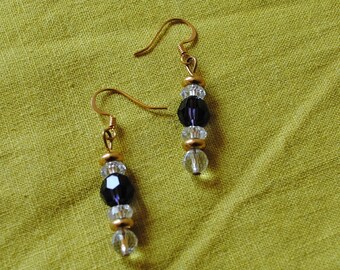 Purple velvet and crystal ball earrings