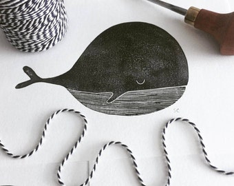 Linoprint – Walvis | Linocut print – Whale