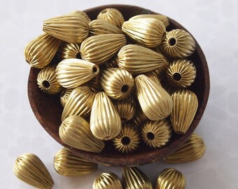 20 Metal Tear Drop Fluted Beads Brass Size 12 x 8mm
