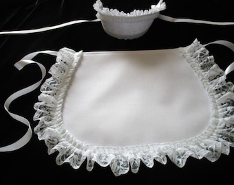 Victorian French Maids FANCY Dress 100% cotton APRON and HAT - Made in England