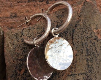 Hammered Discs on Forged Half Hoop Post Earrings