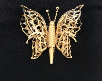Vintage Gold Tone Monet Butterfly Brooch