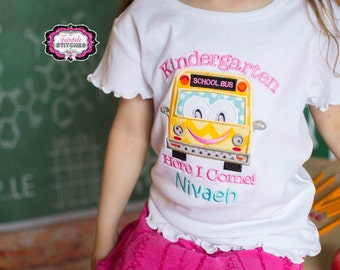 School Bus Shirt, Kindergarten Shirt, First Day of School, Kindergarten Here I Come, Bus Shirt, Girl School Shirt, School Shirt