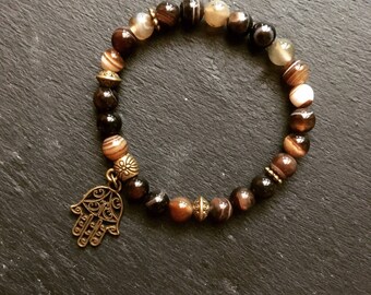 Brown agate hand of Fatima bracelet
