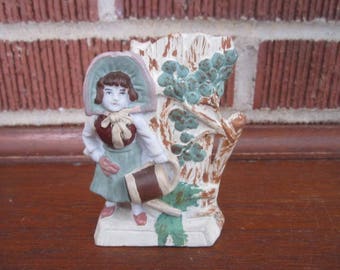 Antique German Bisque Lovely Figural Little Girl Spill Vase