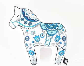 Dala horse, animal pillow, decorative pillow, throw pillow, animal cushion, nursery pillow, scandinavian pillow, animal home decor, horse