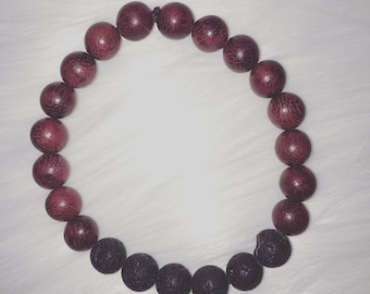 Wooden Bead Bracelet with Lava Beads - Stackable