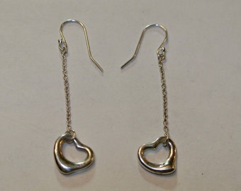 Tiffany & Co. Elsa Peretti Sterling Silver Open Heart Dangle Drop Earrings