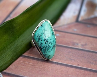 Turquoise Ring, Natural Turquoise Sterling Silver Ring, Boho Ring, Turquoise , December Birthstone Ring, Statement Ring