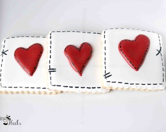Valentine's Day Stitched Heart Decorated Cookies, Heart Cookies, Valentine's Cookies, Romantic Cookies, Stitched Hearts, Love Day, Custom
