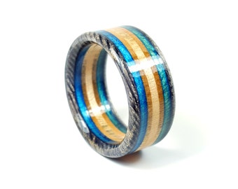 Handmade Black and Blue Recycled Skateboard Ring