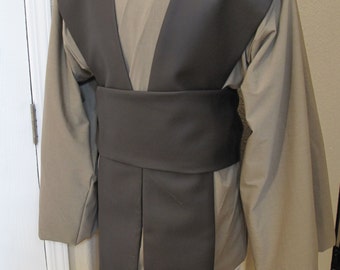 Khaki rayon suiting,brown pleather tabards Jedi tunic,tabards & sash costume set
