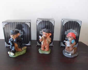 Genuine~Vintage~Harley Davidson~Ornament~Figurine~Little Cruisers~Set 0f 3~Harley Biker Bears~1997~Original Packaging~Harley Collectable