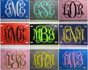 Personalized MONOGRAM License Plate ~Choose your Plate AND Monogram Color~ | initials | curly | vine | custom license plate | solid | vanity