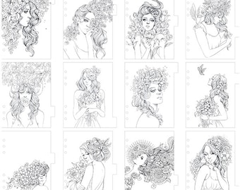Prima - My Prima Planner - Coloring Tabbed Dividers 12 Pack Princesses - Flowers In Her Hair