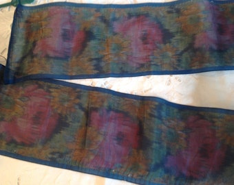 Antique watered silk ribbon, dark turquoise and plums