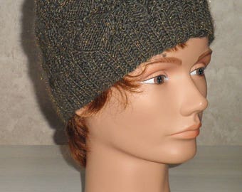 Unique Gold glossy wool hat seamless trendy Plaid knit creation size 54/56