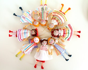 Handmade Felt Bendy Dolls, Handmade Dolls in Pillowcase Dress